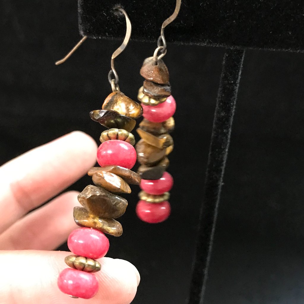 Tigerseye And Plum Quartz Earrings 18$